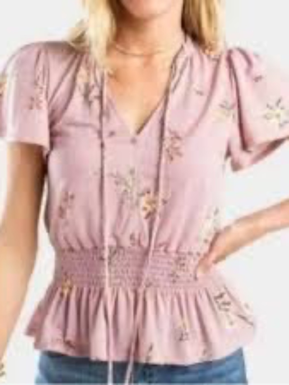 Mauve floral Meraki top. Size